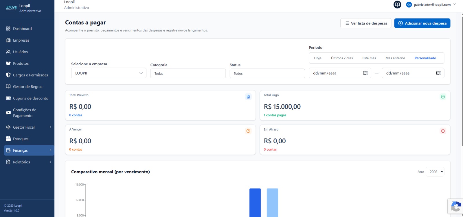 Controle financeiro de contas e pagamentos